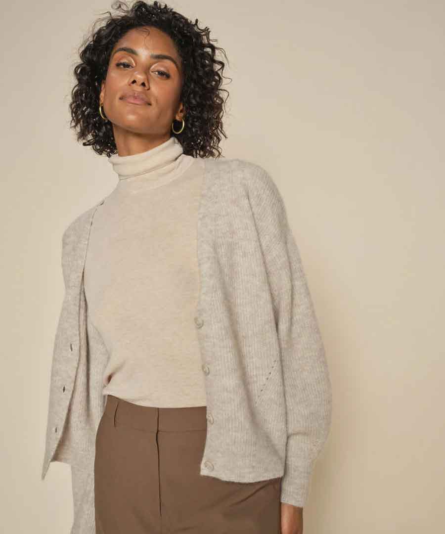 V-Neck Knit Cardigan - Beige